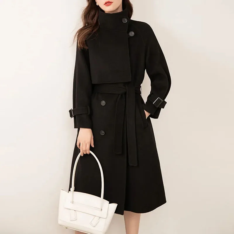 Autumn Winter 2021 Double Breasted Woolen Coat Women Clothing Loose Fit Long Sleeve With Belt Black Wool Blends Jacket Parkas
Autumn Winter 2021 Double Breasted Woolen Coat Women Clothing Loose Fit Long Sleeve With Belt Black Wool Blends Jacket Parkas