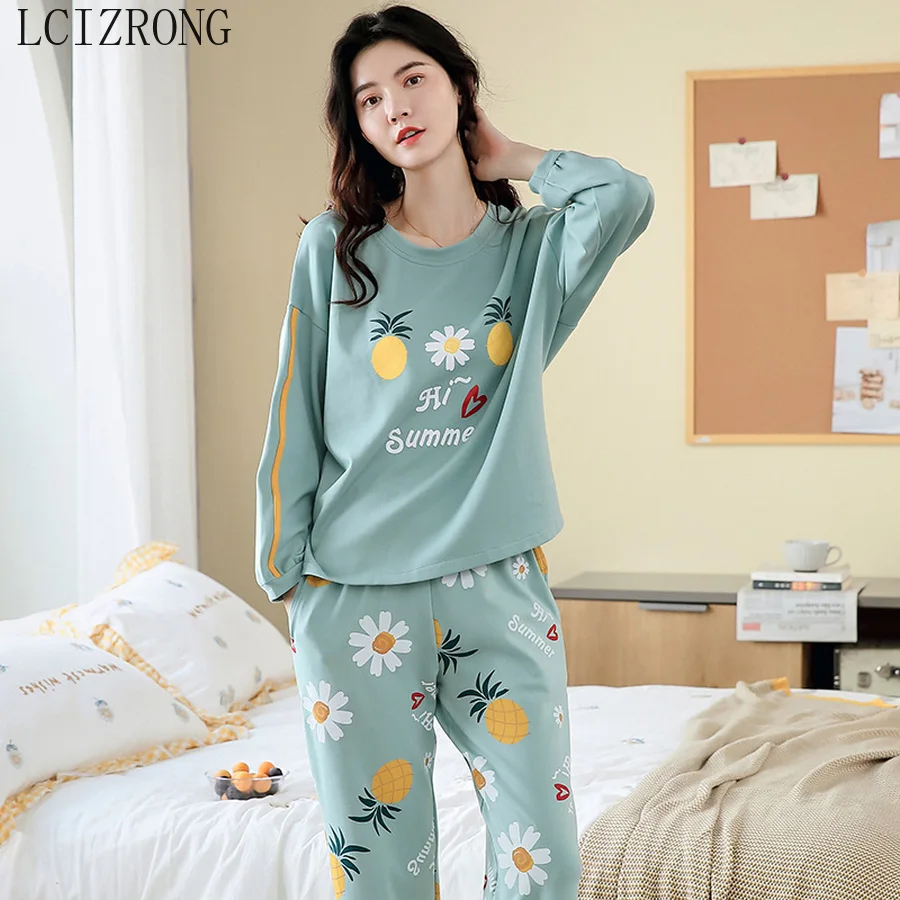 Spring Cotton Pineapple Printed Women Pajama Set Girl Two-piece Set Cute Simple Nightwear Long Sleeve Home Female Sleepwear
Spring Cotton Pineapple Printed Women Pajama Set Girl Two-piece Set Cute Simple Nightwear Long Sleeve Home Female Sleepwear