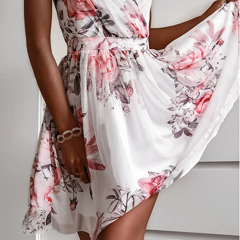 Summer Chiffon V Neck Flower Dress Women Sleeveless Floral Print High Waist A-line Wrap Tank Above Knee Dress Lady Party Dresses
Summer Chiffon V Neck Flower Dress Women Sleeveless Floral Print High Waist A-line Wrap Tank Above Knee Dress Lady Party Dresses