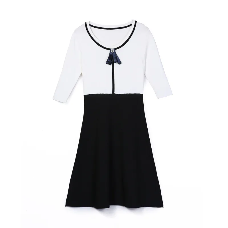 Hongmiao 2021 New Women's Knitted Spring And Autumn Round Neck Sweet Bow Splicing Dress
Hongmiao 2021 New Women's Knitted Spring And Autumn Round Neck Sweet Bow Splicing Dress