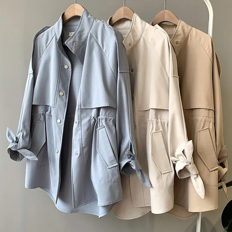 

Fashion Women Trench Coat 2020 Spring Autumn Loose Casual Windbreaker Overcoats Clothes Slim Stand-up collar Long Frock Coats
