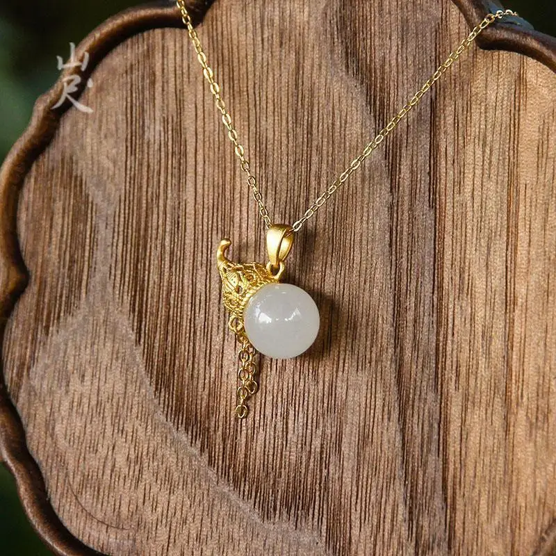 2021 Original 1 Natural Hetian Jade White Jade Calabash Pendent 925 Sterling Silver Jade Necklace Small Fu Lu Double Full