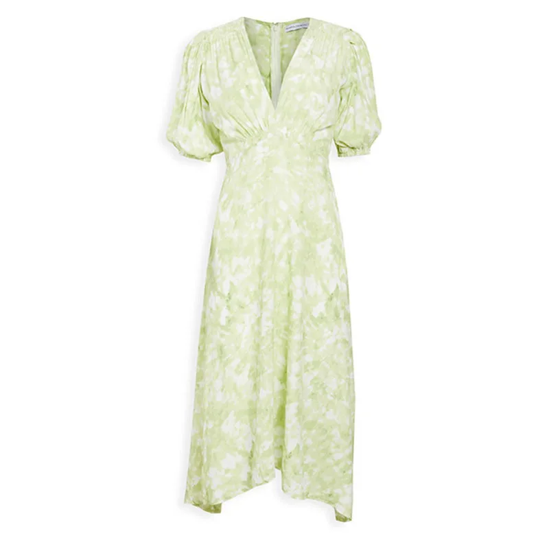 DEAT Women Green Printing Folds A-line High Waist Dress New V-Neck Short Puff Sleeve Slim Fit Fashion Tide Summer 2021 7E352
DEAT Women Green Printing Folds A-line High Waist Dress New V-Neck Short Puff Sleeve Slim Fit Fashion Tide Summer 2021 7E352