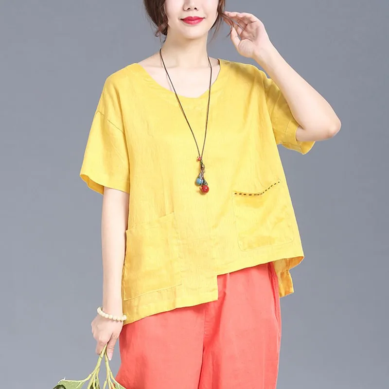 Women Cotton Linen Casual T-shirts New Arrival 2021 Summer Vintage Style V-neck Solid Color Loose Female Tops Tees S3072
Women Cotton Linen Casual T-shirts New Arrival 2021 Summer Vintage Style V-neck Solid Color Loose Female Tops Tees S3072