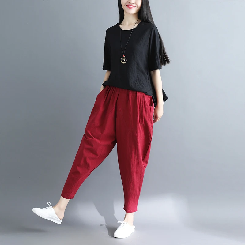 Cotton and Linen Peg-Topped Pants Women's Summer Fat Girl Loose Large Size Slimming Cropped Pants Elastic Waist Casual All-Match
Cotton and Linen Peg-Topped Pants Women's Summer Fat Girl Loose Large Size Slimming Cropped Pants Elastic Waist Casual All-Match