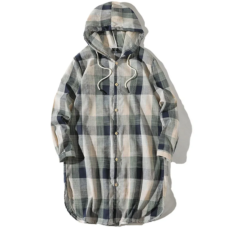 Spring and summer hooded windbreaker men's thin plaid long-sleeved loose casual style large size/youth long trench coat men
Spring and summer hooded windbreaker men's thin plaid long-sleeved loose casual style large size/youth long trench coat men