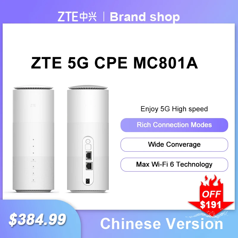New ZTE MC801A CPE 5G Router Wifi 6 SDX55 NSA+SA N78/79/41/1/28 802.11AX WiFi Modem Router 4g/5g WiFi router sim card
New ZTE MC801A CPE 5G Router Wifi 6 SDX55 NSA+SA N78/79/41/1/28 802.11AX WiFi Modem Router 4g/5g WiFi router sim card