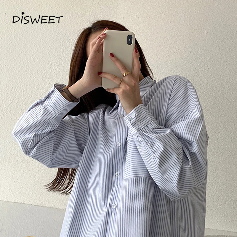 Striped Lapel Women's Shirt Korean Long Sleeve Single Breasted Loose Fashion Woman Blouses 2020 Simple Slim Autumn Shirt Ladies
Striped Lapel Women's Shirt Korean Long Sleeve Single Breasted Loose Fashion Woman Blouses 2020 Simple Slim Autumn Shirt Ladies