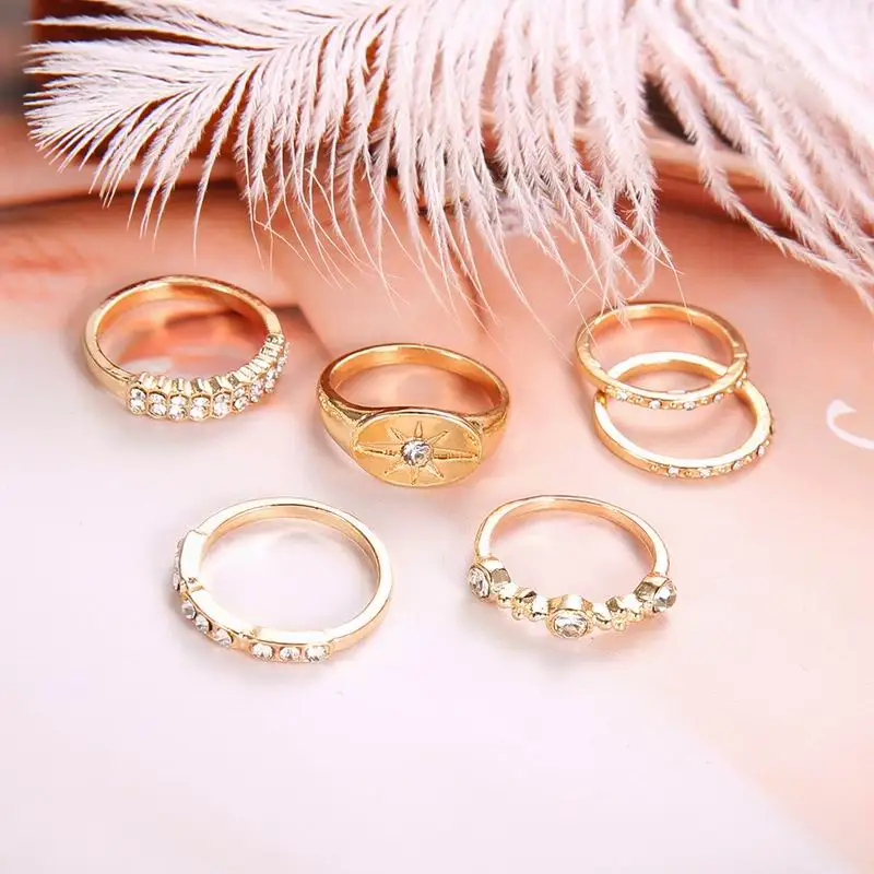 Fashion Boho Vintage Women Rings Gold Color Crystal Six Mango Star Sun flower Rings Set for Women Charm Water Drop Rings Jewelry
Fashion Boho Vintage Women Rings Gold Color Crystal Six Mango Star Sun flower Rings Set for Women Charm Water Drop Rings Jewelry