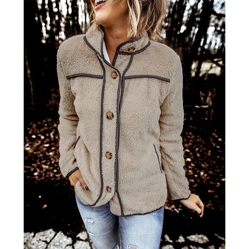 Female Stand Collar Casual Style Pocket Teddy Outwear Women Autumn Winter Plush Elegant Coat Warm Soft Fleece Button Tops Jacket
Female Stand Collar Casual Style Pocket Teddy Outwear Women Autumn Winter Plush Elegant Coat Warm Soft Fleece Button Tops Jacket