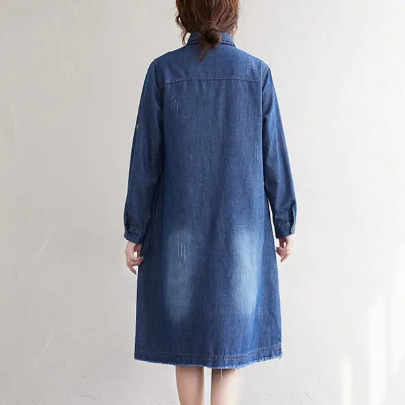 Fall 2020 Women Big Size Denim Dress Casual Loose Turn-down Collar Long Sleeve Jean Dresses Woman Sweet Korean Knee-Length Dress
Fall 2020 Women Big Size Denim Dress Casual Loose Turn-down Collar Long Sleeve Jean Dresses Woman Sweet Korean Knee-Length Dress