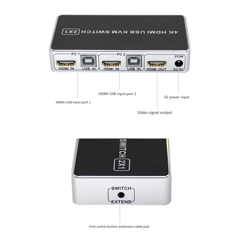 4K HDMI KVM Switch 2In 1Out USB HDMI1.4 KVM Switcher Splitter for Keyboard Mouse Printer Monitor
4K HDMI KVM Switch 2In 1Out USB HDMI1.4 KVM Switcher Splitter for Keyboard Mouse Printer Monitor
