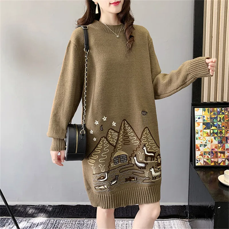 Women Long Sweater For Spring 2021 Low O-neck Loose Long Sleeve Fashion Printed Bottom Sweater For Female High Quality
Women Long Sweater For Spring 2021 Low O-neck Loose Long Sleeve Fashion Printed Bottom Sweater For Female High Quality