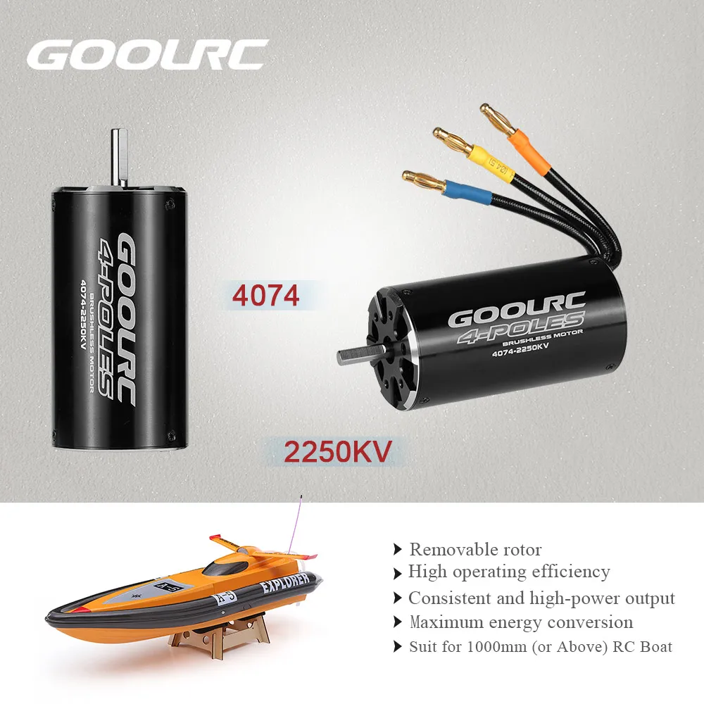 

Original GoolRC High Performance 4074 2250KV 4 Poles Brushless Sensorless Motor for 1000mm (or Above) RC Boat