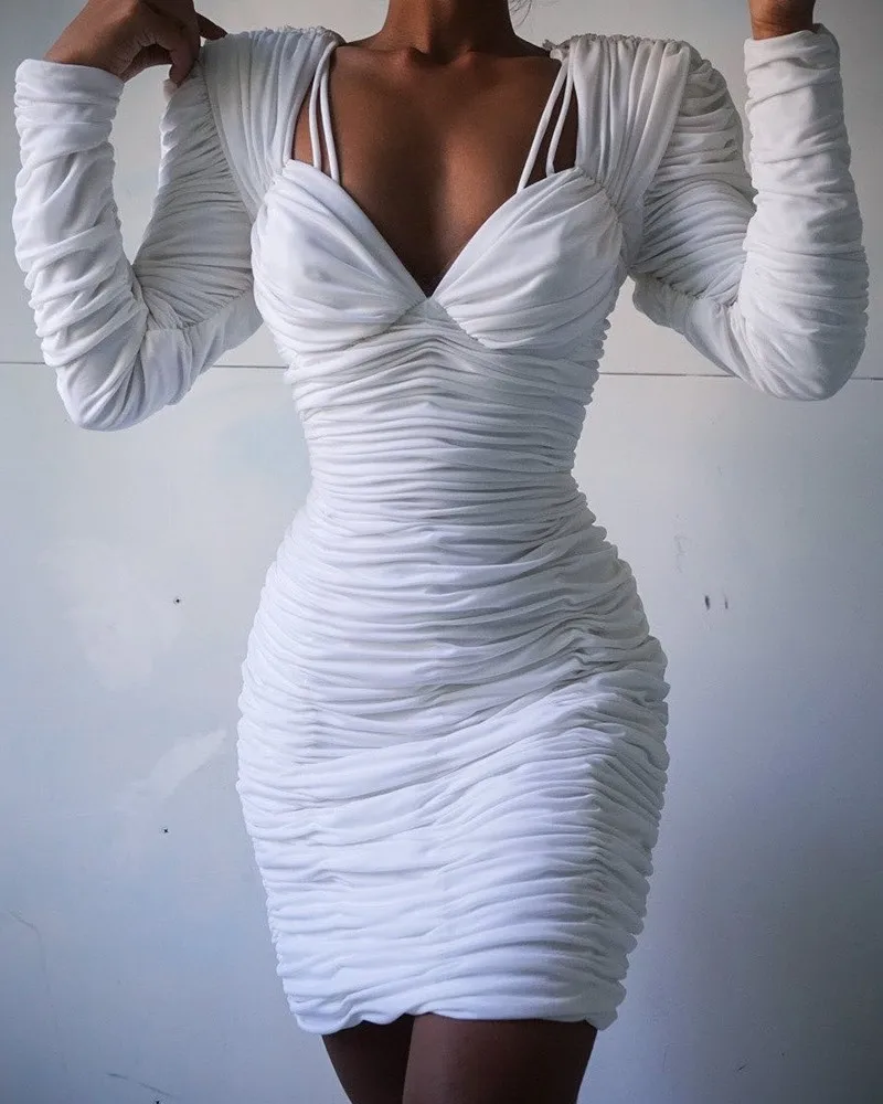 Solid Long Sleeve Ruched Bodycon Dress Women Autumn Summer 2021 New Fashion White Dresses 
Solid Long Sleeve Ruched Bodycon Dress Women Autumn Summer 2021 New Fashion White Dresses