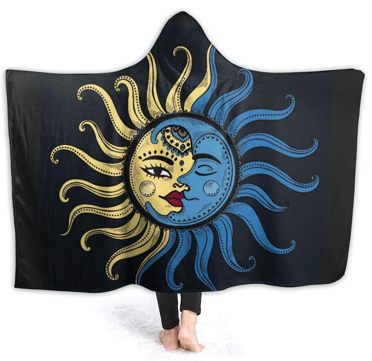 Boho Chic Golden Sun Moon and Stars Blue Black Sky Antique Style Flannel Wearable Blanket Robe Wrap Ultra Soft Throw Indoors
Boho Chic Golden Sun Moon and Stars Blue Black Sky Antique Style Flannel Wearable Blanket Robe Wrap Ultra Soft Throw Indoors