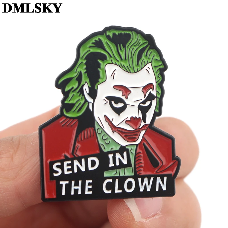 DMLSKY clown male Cartoon Metal Pins Enamel Brooches for Women Men Lapel Pin Backpack Badge Denim Brooch Collar Jewelry M4113 | Украшения и