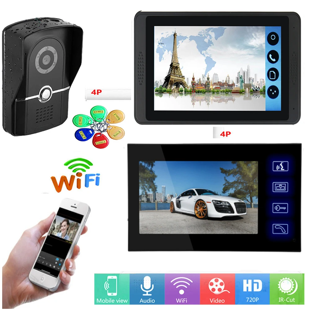 

APP Control Video Intercom 7 Inch LCD Wifi Wireless Video Door Phone Doorbell RFID Access Visual Intercom System Remote Unlock