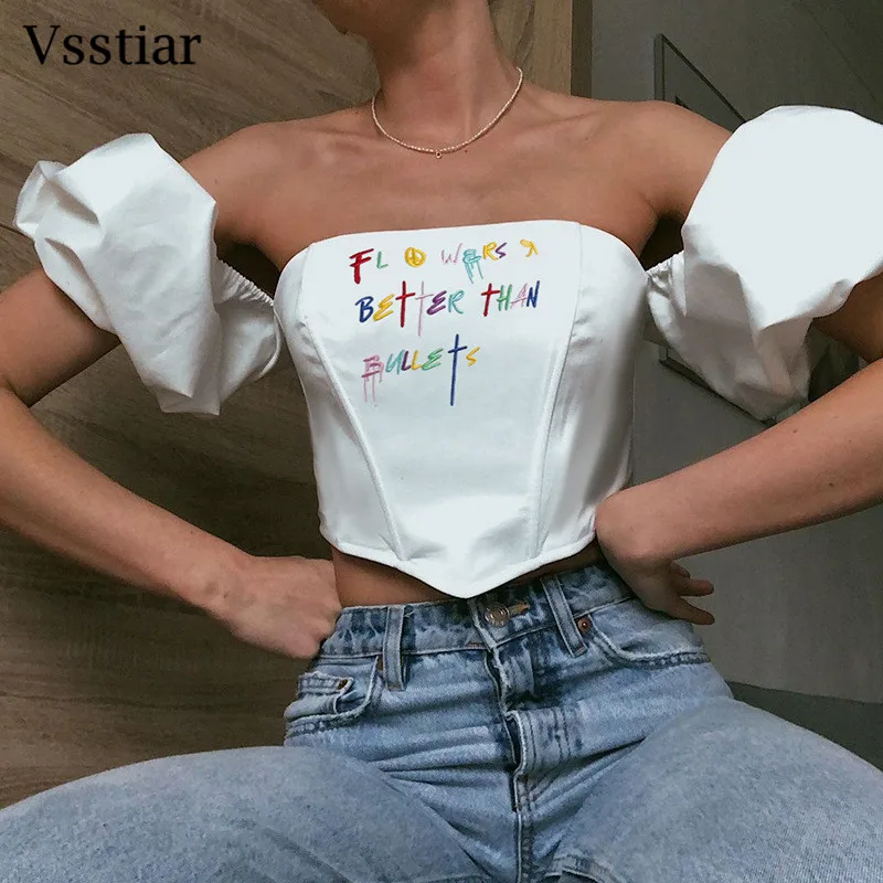 Vsstiar Square Collar Women Crop Top White Letter Printed Short Puff Sleeve Sexy Shirts Elegant Women Off Shoulder T-Shirt Black
Vsstiar Square Collar Women Crop Top White Letter Printed Short Puff Sleeve Sexy Shirts Elegant Women Off Shoulder T-Shirt Black