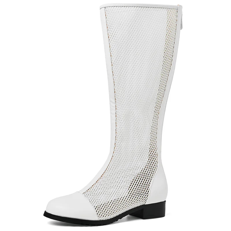 Spring Autumn Mid-Calf Women Boot Shoe PU Mesh High Heels Fashion Shoe Large Size Female Black White Zipper Boot Concise A300
Spring Autumn Mid-Calf Women Boot Shoe PU Mesh High Heels Fashion Shoe Large Size Female Black White Zipper Boot Concise A300