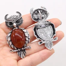 Natural Stone Agates Crystal Owl Shape Amethysts Lapis Lazuli Abalone Shell Rose Quartzs Brooch Pins for Women Gift Size 28x60mm