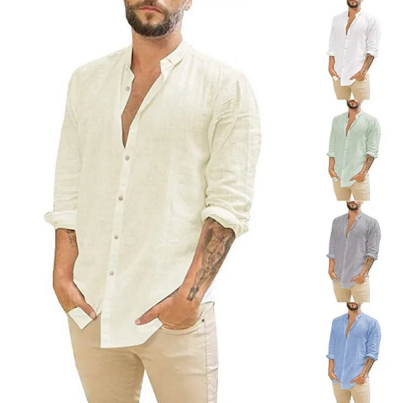 2021 European And American Men's New Linen Cardigan Casual Stand-neck Long Sleeve Shirt in Solid Color
2021 European And American Men's New Linen Cardigan Casual Stand-neck Long Sleeve Shirt in Solid Color