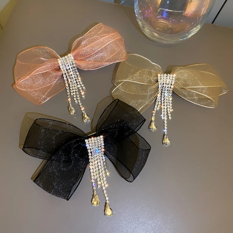 

2022 Diamond Tassel Hair Clips Gem Hairpins Fashion Wedding Barrette Colorful Silk Bow Lace Butterfly Hair Accessories Wholesale