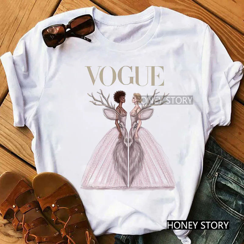 E20 Women Aesthetic T-shirt Female Vogue Print Short Sleeve Tops&Tees Women 90s Clothing Fashion Princess T-shirts 
E20 Women Aesthetic T-shirt Female Vogue Print Short Sleeve Tops&Tees Women 90s Clothing Fashion Princess T-shirts