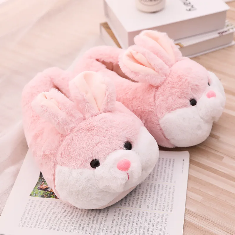 Женские зимние тапочки милый розовый кролик мультяшный дизайн теплые домашние