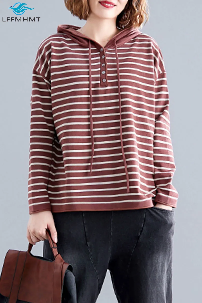 Spring Autumn New Fashion Korean Style Women Large Size Loose Casual Striped Knitting Sweatshirt Office Lady Hooded Pullover Top
Spring Autumn New Fashion Korean Style Women Large Size Loose Casual Striped Knitting Sweatshirt Office Lady Hooded Pullover Top