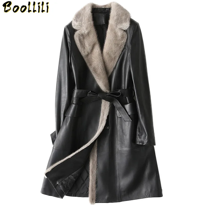 

2023 Genuine Boollili Leather Jacket Women Mink Fur Collar Real Sheepskin Coat winter Down Cotton Parka cazadora mujer