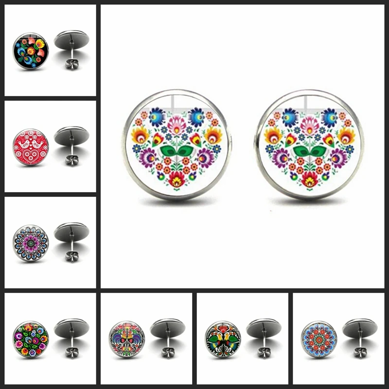Polish folk art pattern Studs earrings fashion jewelry modern paper-cut element floral earring girl Cabochon Women's wholesale
Polish folk art pattern Studs earrings fashion jewelry modern paper-cut element floral earring girl Cabochon Women's wholesale