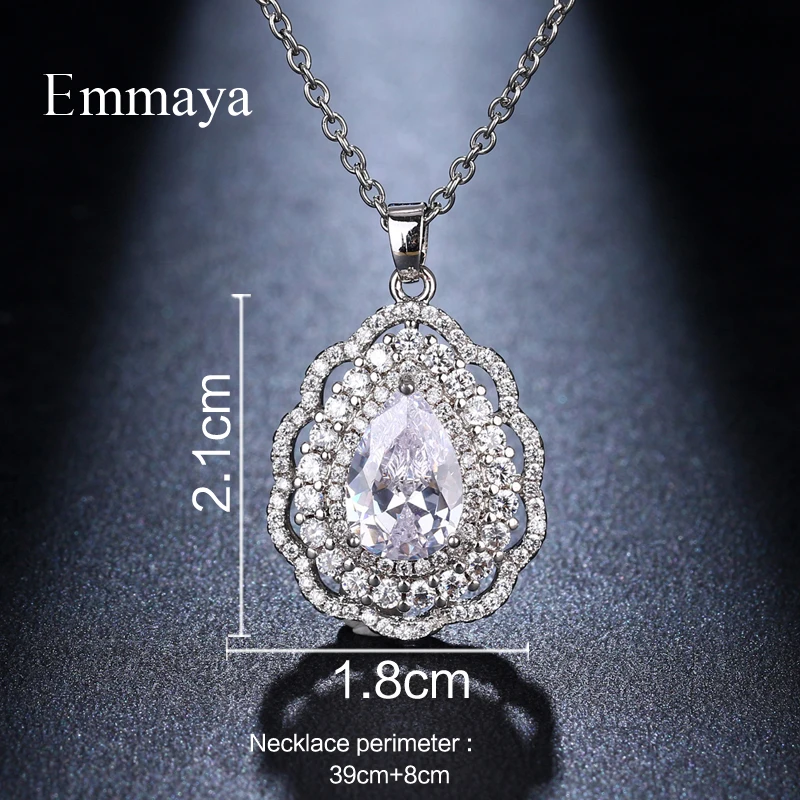 Emmaya Charming Flower WIth Waterdrop Shape Design Silver Plated Gorgeous Cubic Zircon Necklace For Female Dinner Decoration | Украшения и