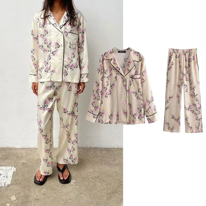 Za 2-piece set 2021 summer retro floral print shirt with trimmings, women's clothing suit with pocket piping, printed pants suit
Za 2-piece set 2021 summer retro floral print shirt with trimmings, women's clothing suit with pocket piping, printed pants suit
