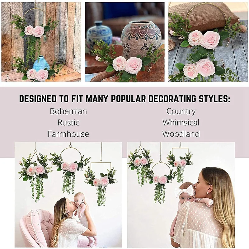 Floral Hoop Wreath Set of 3 Artificial Rose Flowers and Eucalyptus Hanging Wall Hoop Garland for Wedding Wall Decor
Floral Hoop Wreath Set of 3 Artificial Rose Flowers and Eucalyptus Hanging Wall Hoop Garland for Wedding Wall Decor