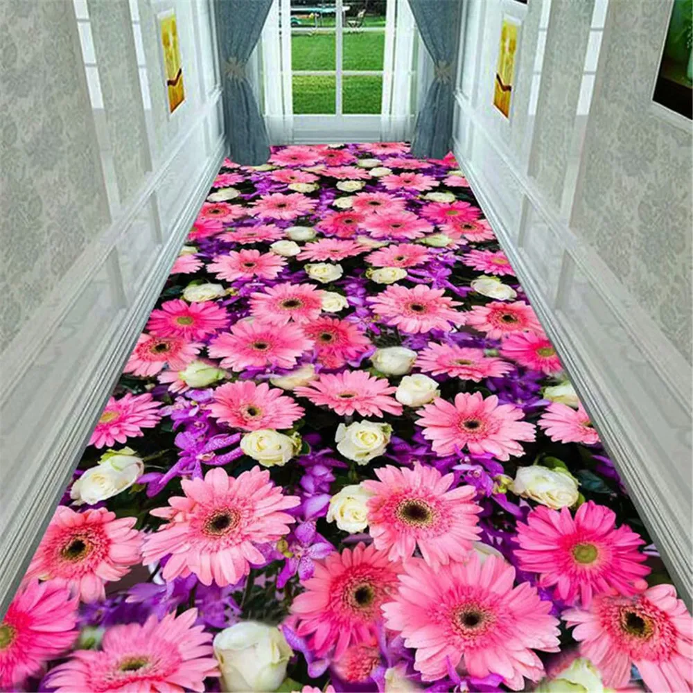 

Flowers Print Corridor Hallway Rugs 3D Carpet Pastoral Living Room Area Rug Bedroom Kitchen Floor Mat Entrance Doormat Bath Mat