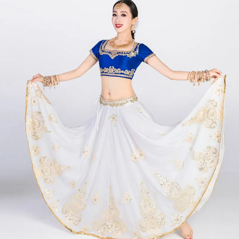 New Indian Dance Dress For Women Blue Tops White Skirt Rhinestone Embroidery Stage Costumes Bollywood Dance Saree Suit DQL6616
New Indian Dance Dress For Women Blue Tops White Skirt Rhinestone Embroidery Stage Costumes Bollywood Dance Saree Suit DQL6616