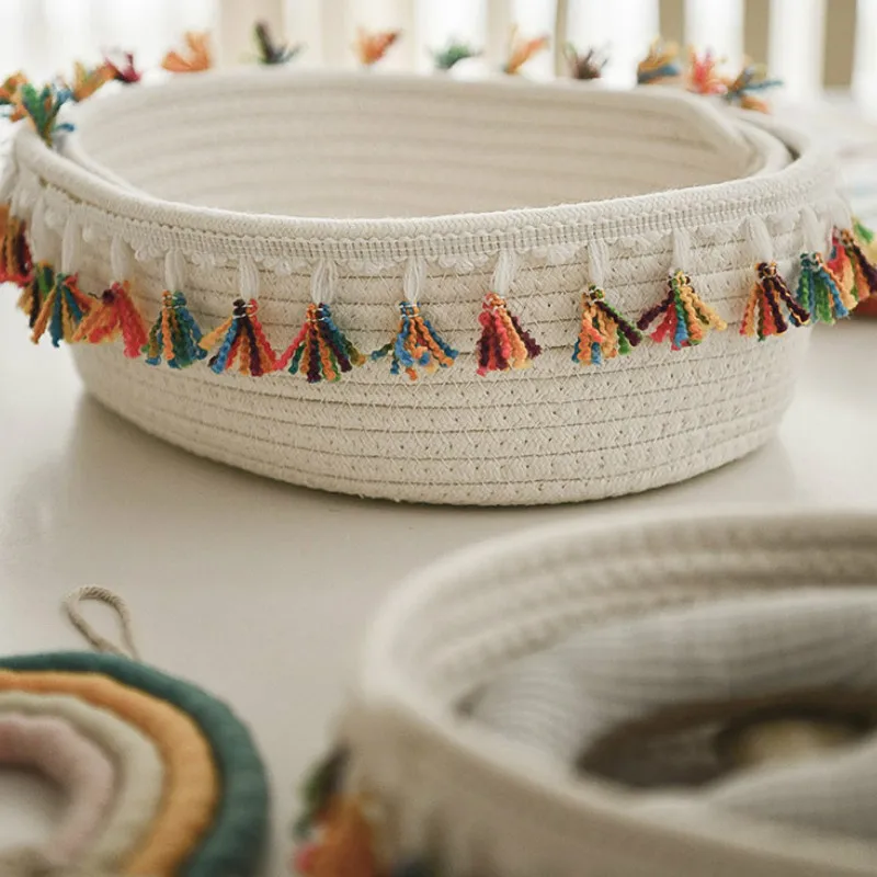 Корзина из хлопчатобумажной нитки для хранения дома и офиса DUNXDECO, современная, простая, цветная, с кисточками, тканевая, держатель для игруш... 
Корзина из хлопчатобумажной нитки для хранения дома и офиса DUNXDECO, современная, простая, цветная, с кисточками, тканевая, держатель для игруш...