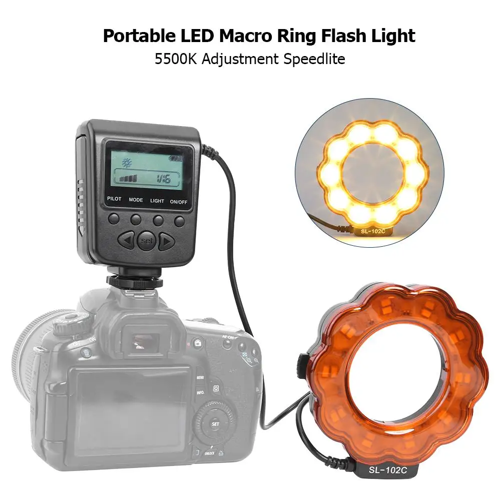 Portable LED Macro Ring Flash Light 5500K Adjustment Speedlite Light for Camera Apply to Micro-Distance Scientific Research
Portable LED Macro Ring Flash Light 5500K Adjustment Speedlite Light for Camera Apply to Micro-Distance Scientific Research