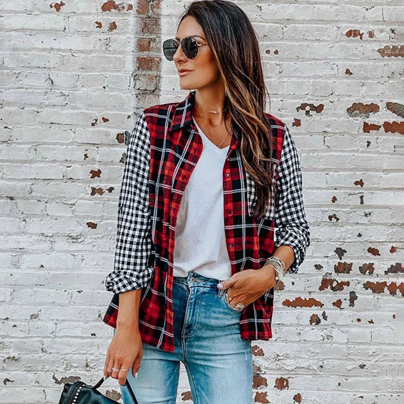 European and American Plaid Shirt Women's Autumn Winter New Stand Collar Plaid Contrast Color Long Sleeve Short Casual Top
European and American Plaid Shirt Women's Autumn Winter New Stand Collar Plaid Contrast Color Long Sleeve Short Casual Top