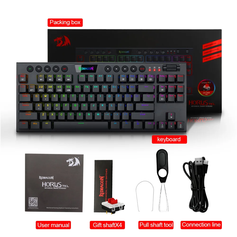 REDRAGON Horus TKL K621 RGB поддержка Bluetooth 5 0 беспроводной USB 2 4G 3 режима тонкая Механическая