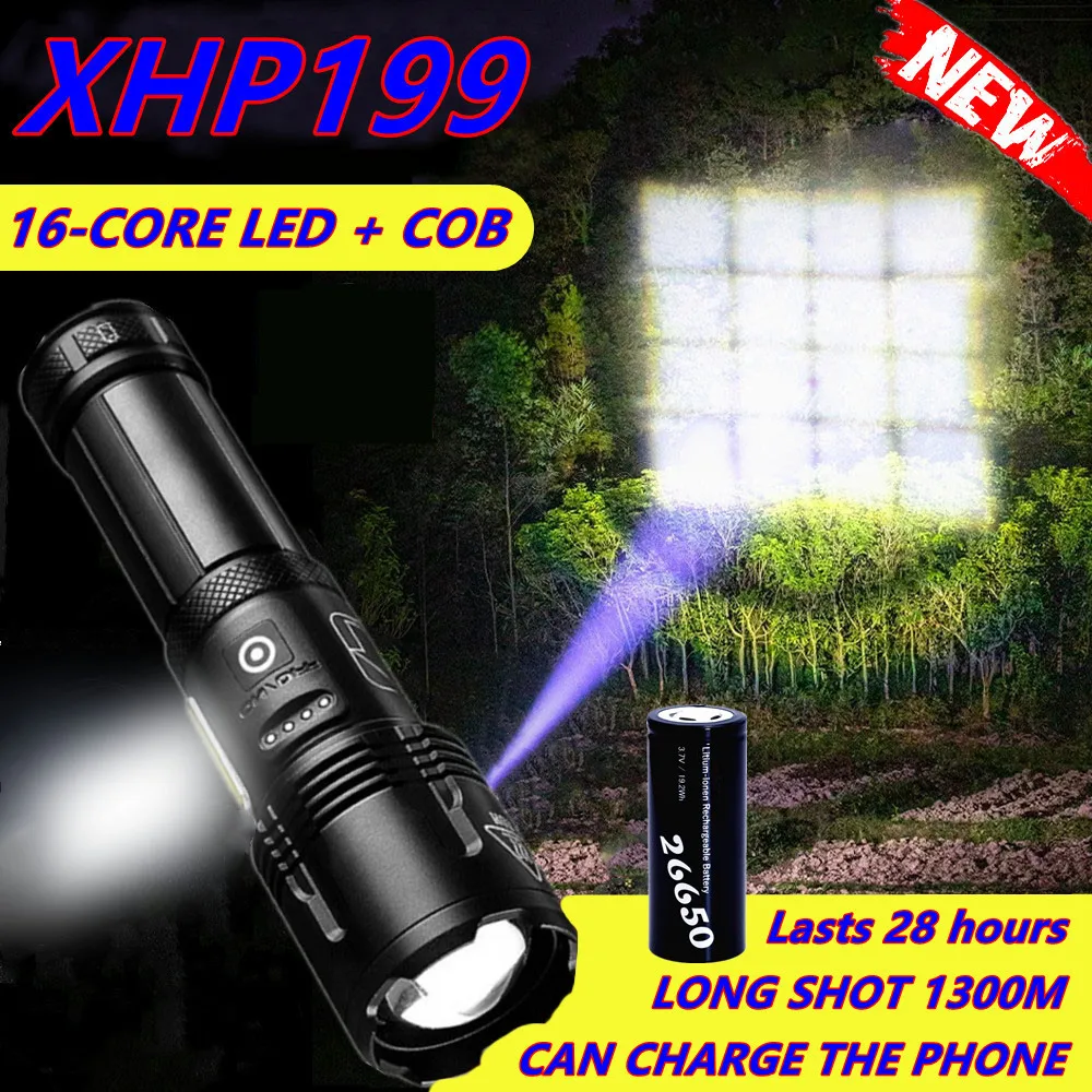 

XHP199 New Led Flashlight 900000 Lumen Led Torch Most Powerful COB Rechargeable Tactical Flashlights 18650 XHP90 Usb Flash Light