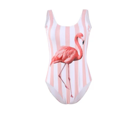 New Design Pink Stripe Flamingos One Piece Swimsuit Swimwear Bathing Push Up Padded Bikini | Спорт и развлечения