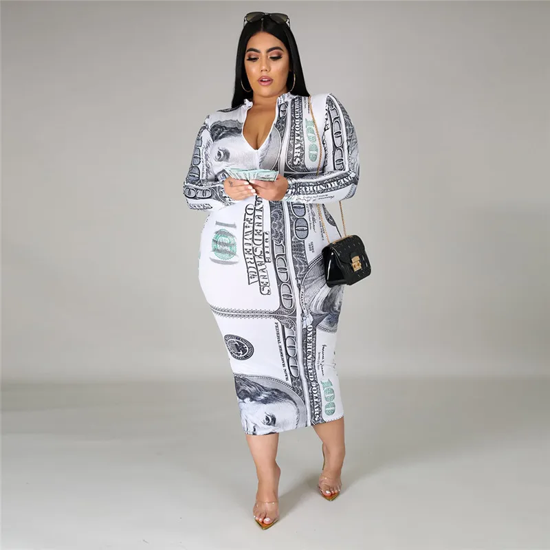 Autumn Womens Long Sleeve Dress Zip V Neck High Waist Sexy Dresses Dollars Print Plus Size Women Dress Wholesale Dropshipping
Autumn Womens Long Sleeve Dress Zip V Neck High Waist Sexy Dresses Dollars Print Plus Size Women Dress Wholesale Dropshipping