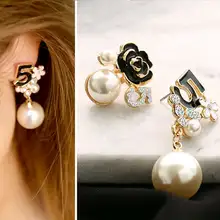 Number 5 Earrings Pearl Black And White Camellia Dangle Chain Famous Brand Designer Luxury Jewelry Earrings For Women