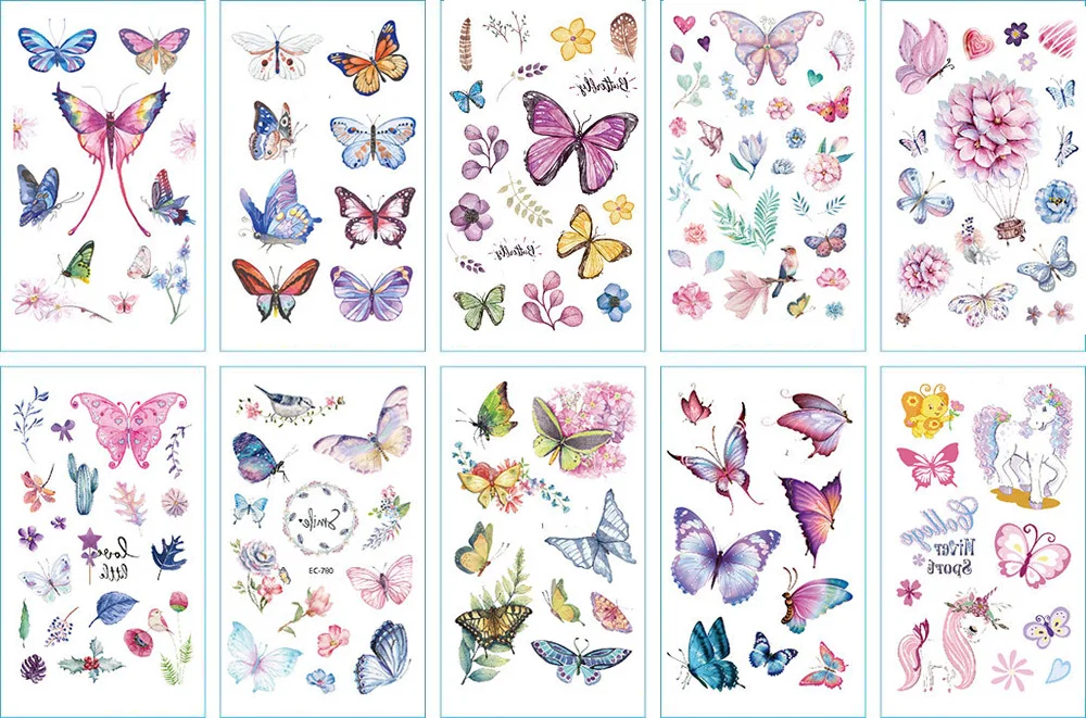 10pcs Temporary Tattoos Cute Butterfly Flower Fake Tattoo Sticker Unicorn Tatoo Waterproof Tatto Hand Body Art For Girl Women
10pcs Temporary Tattoos Cute Butterfly Flower Fake Tattoo Sticker Unicorn Tatoo Waterproof Tatto Hand Body Art For Girl Women