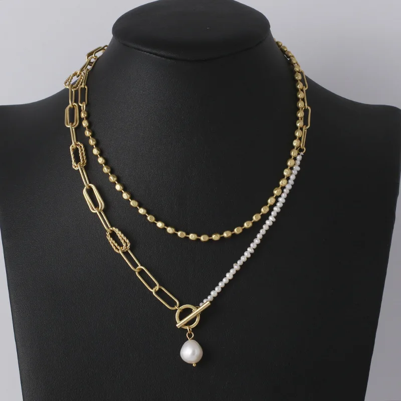 European and American jewelry wholesale matte gold stitching chain freshwater pearl buckle necklace
European and American jewelry wholesale matte gold stitching chain freshwater pearl buckle necklace