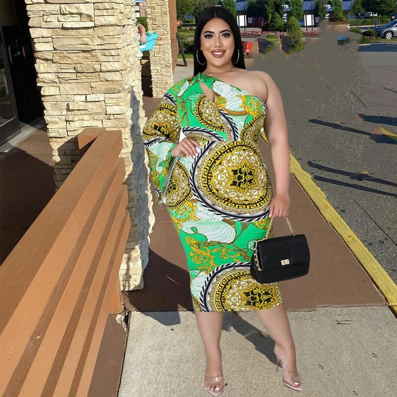 Plus Size Dresses Women Sexy Clothes Long Sleeve One Shoulder Dress Bodycon Elegant Green Party Dress Wholesale Dropshipping
Plus Size Dresses Women Sexy Clothes Long Sleeve One Shoulder Dress Bodycon Elegant Green Party Dress Wholesale Dropshipping