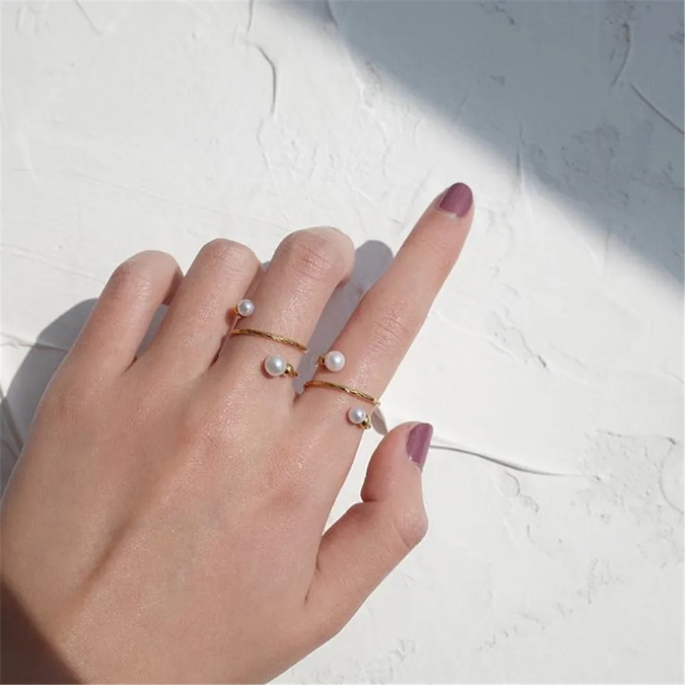 YKNRBPH элегантное Двухслойное кольцо с жемчугом женское регулируемое 14 К Золотое