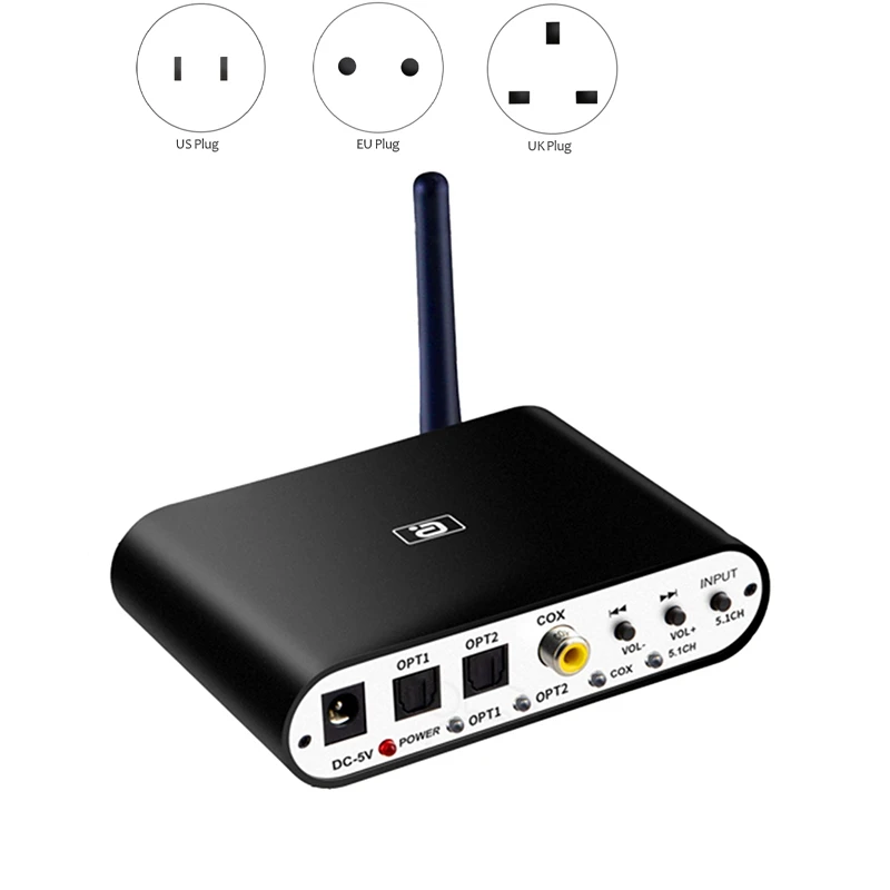 DTS 5.1CH аудио декодер конвертер Bluetooth 5,0 приемник DAC беспроводной аудио адаптер оптический коаксиальный DAC AC3
DTS 5.1CH аудио декодер конвертер Bluetooth 5,0 приемник DAC беспроводной аудио адаптер оптический коаксиальный DAC AC3